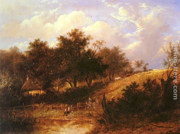Joseph Thors Landscape with figure resting beside a pond